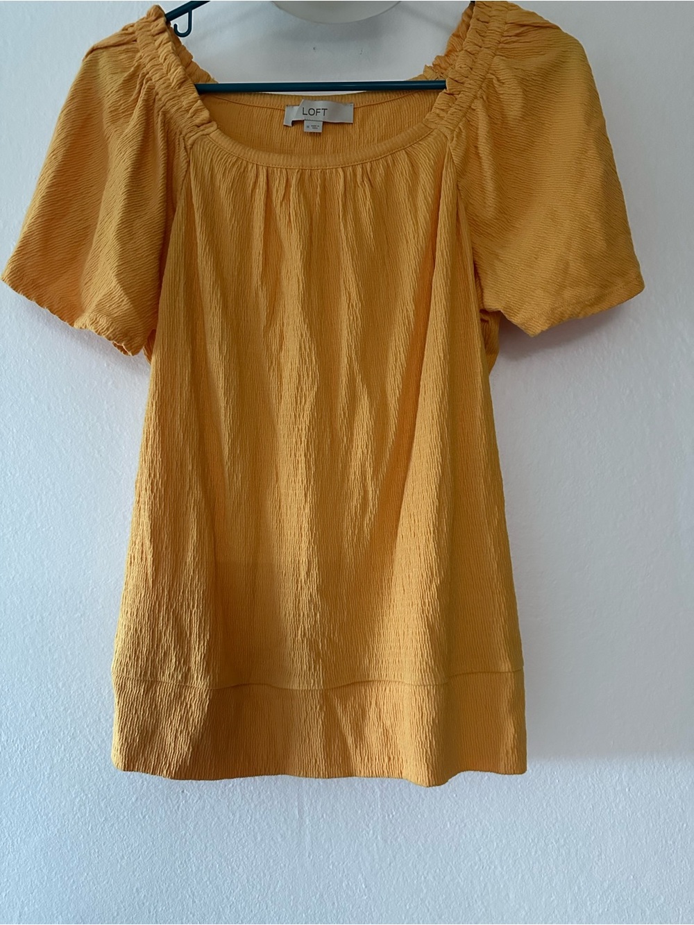 Loft mustard yellow blouse, short sleeve, medium, round neck, new with tags.